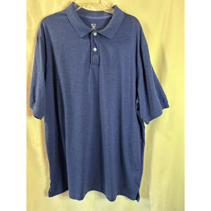 Men’s Big Tall Essentials By DXL Polo Two Button Heathered Blue 2XLT Never Worn